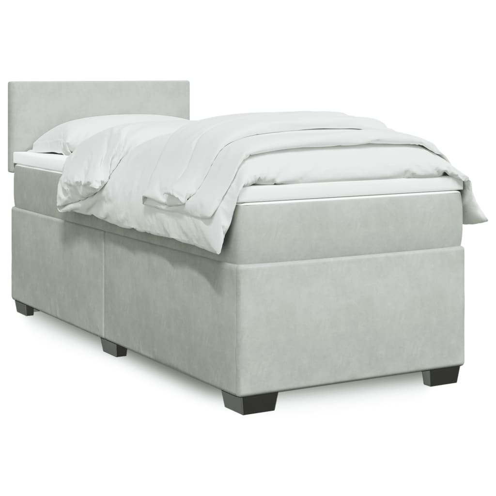 Boxspring met matras fluweel lichtgrijs 90x200 cm is nu te koop bij PeponiXL, paradijselijk wonen!