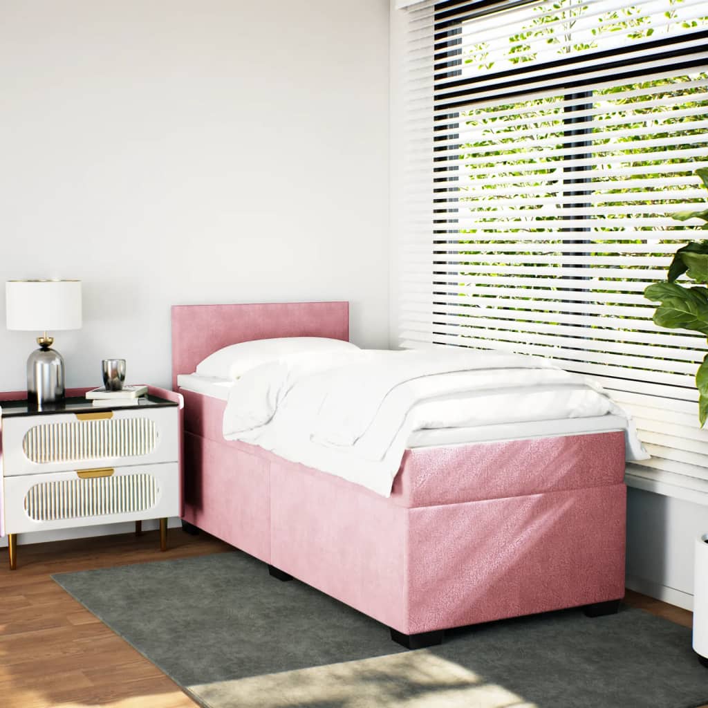 Boxspring met matras fluweel roze 90x200 cm is nu te koop bij PeponiXL, paradijselijk wonen!