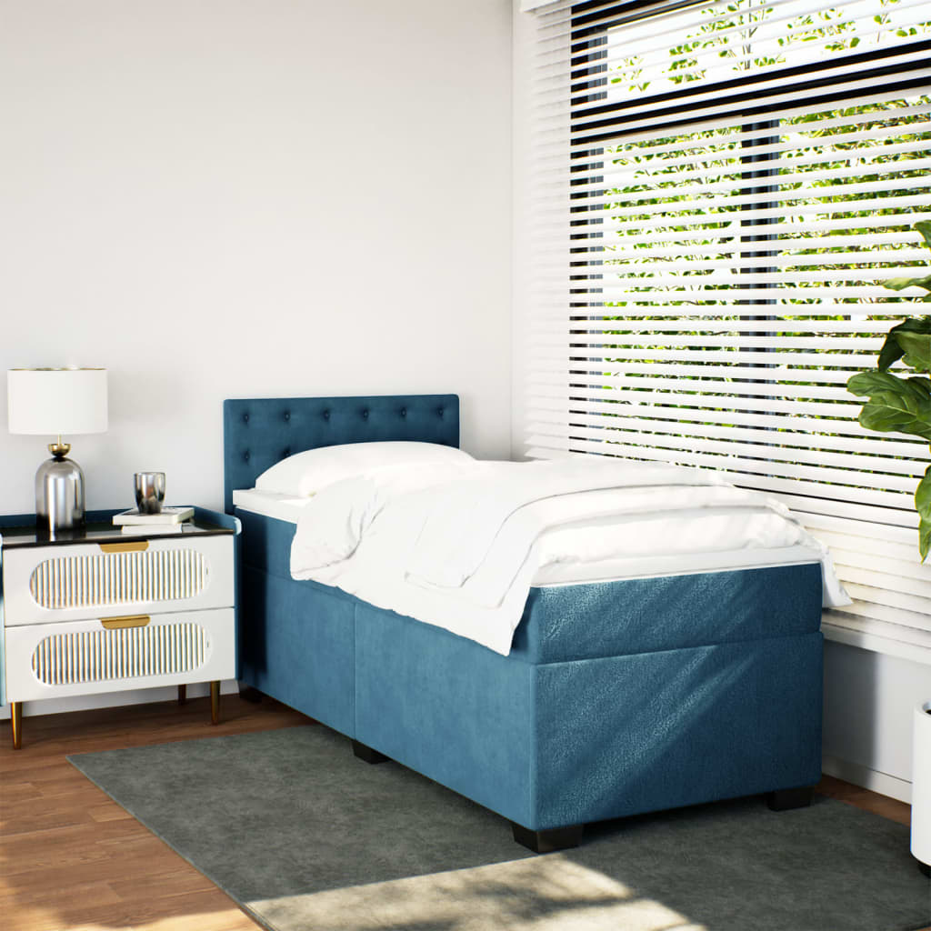Boxspring met matras fluweel donkerblauw 90x200 cm is nu te koop bij PeponiXL, paradijselijk wonen!
