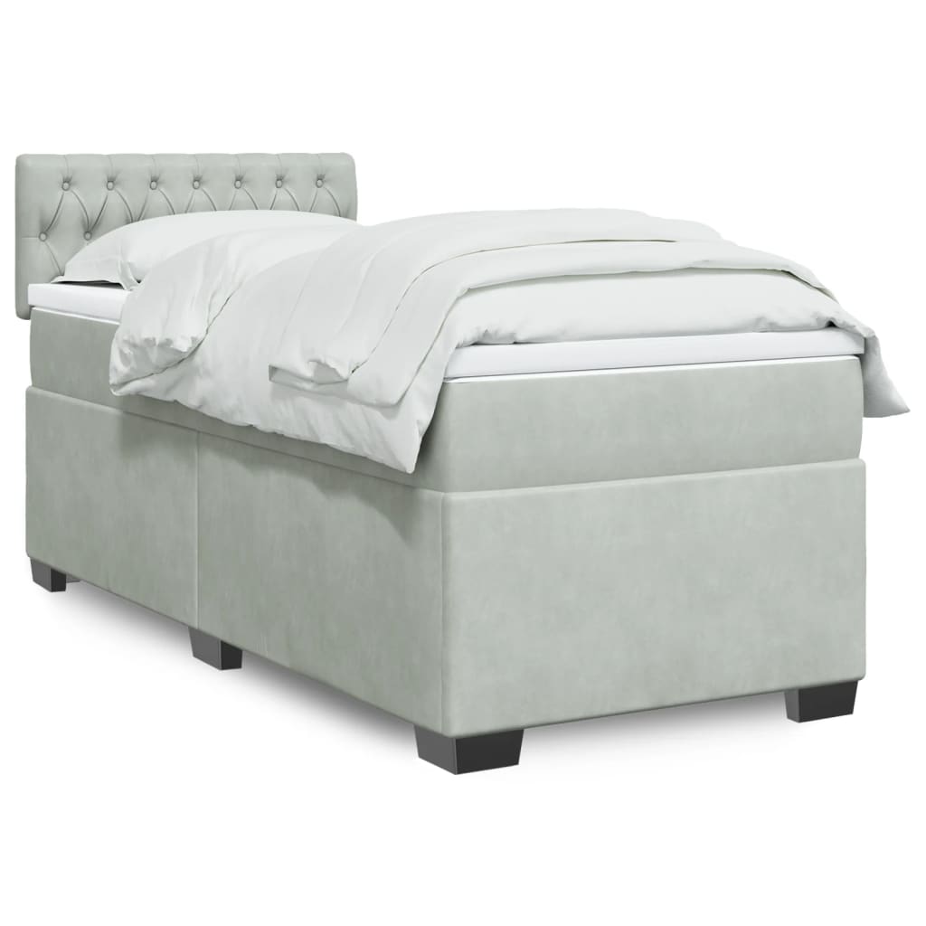 Boxspring met matras fluweel lichtgrijs 90x200 cm is nu te koop bij PeponiXL, paradijselijk wonen!