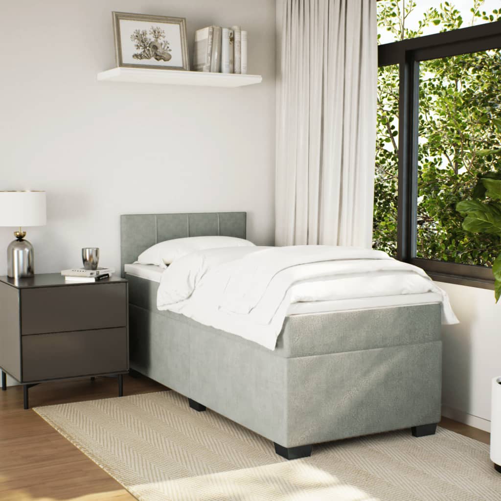 Boxspring met matras fluweel lichtgrijs 100x200 cm is nu te koop bij PeponiXL, paradijselijk wonen!