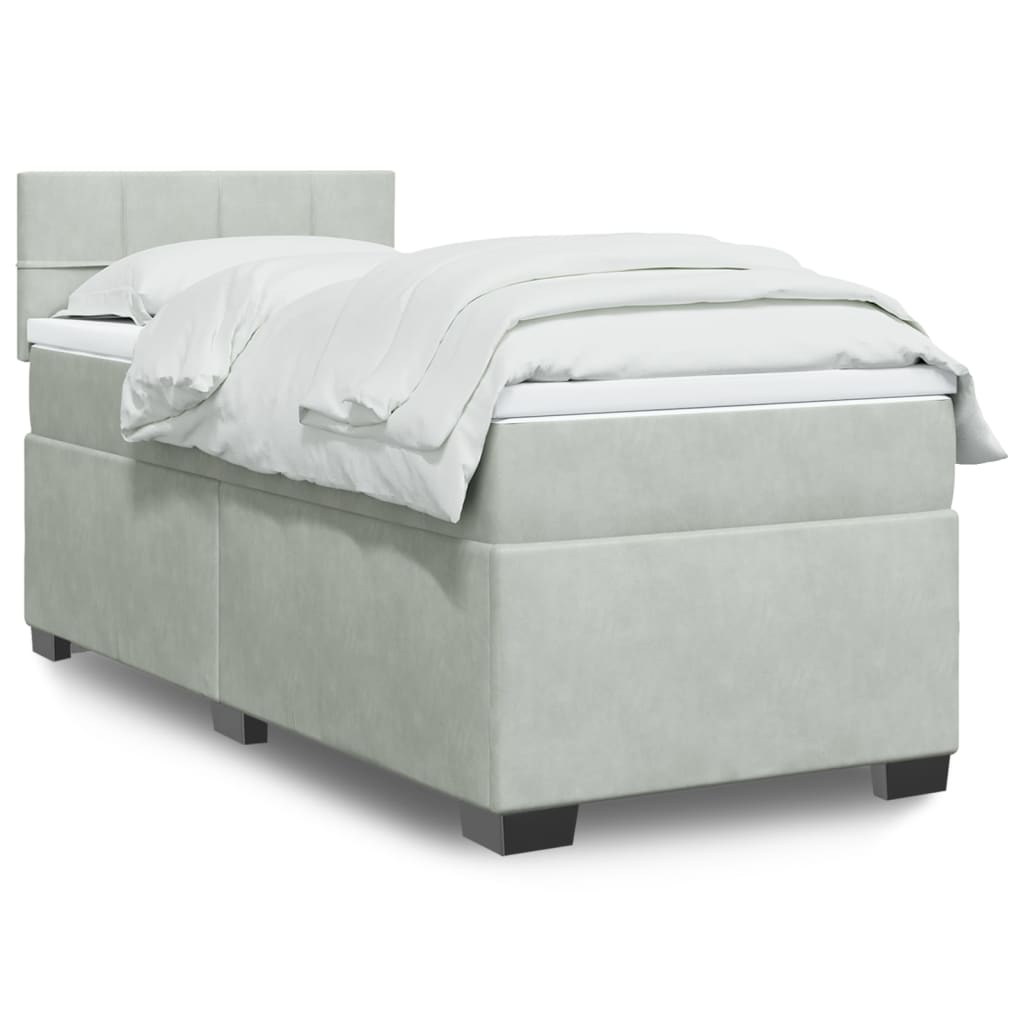 Boxspring met matras fluweel lichtgrijs 100x200 cm is nu te koop bij PeponiXL, paradijselijk wonen!