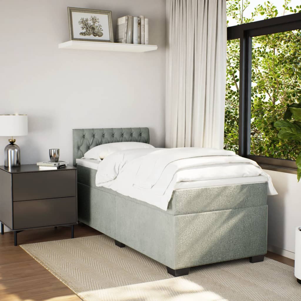 Boxspring met matras fluweel lichtgrijs 100x200 cm is nu te koop bij PeponiXL, paradijselijk wonen!