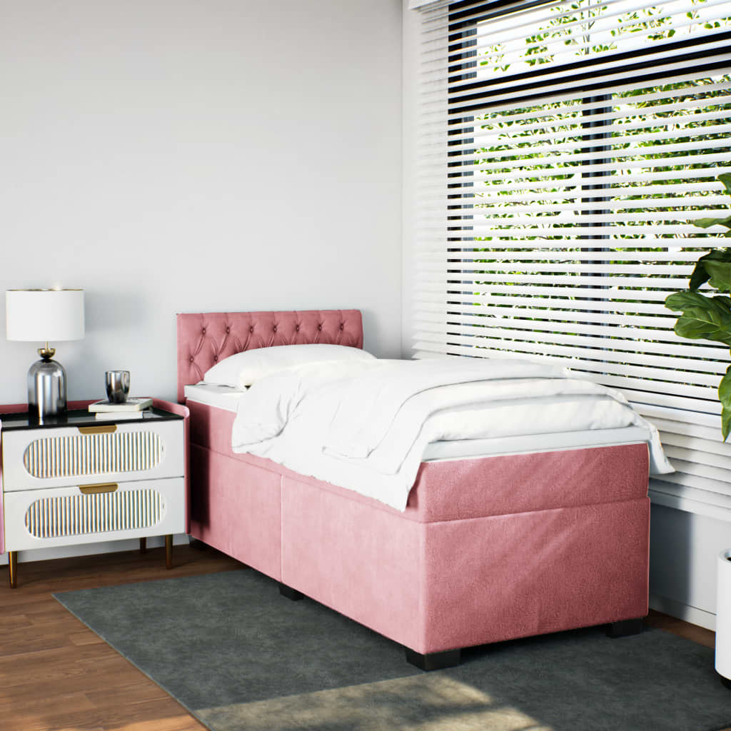 Boxspring met matras fluweel roze 100x200 cm is nu te koop bij PeponiXL, paradijselijk wonen!