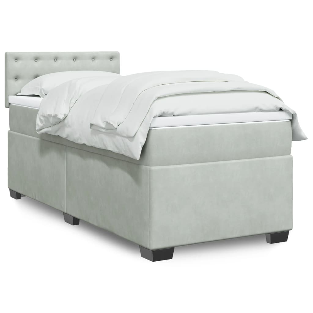 Boxspring met matras fluweel lichtgrijs 100x200 cm is nu te koop bij PeponiXL, paradijselijk wonen!