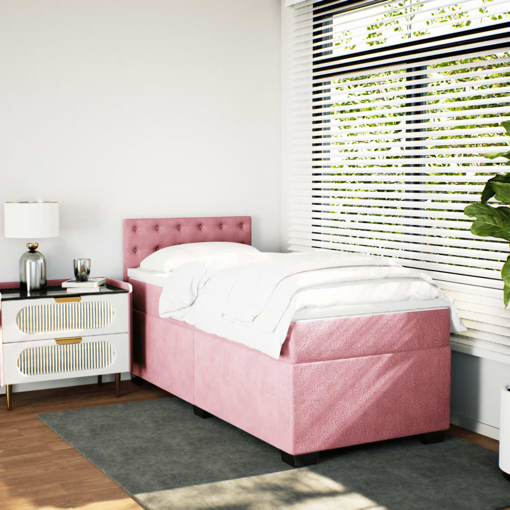 Boxspring met matras fluweel roze 100x200 cm is nu te koop bij PeponiXL, paradijselijk wonen!