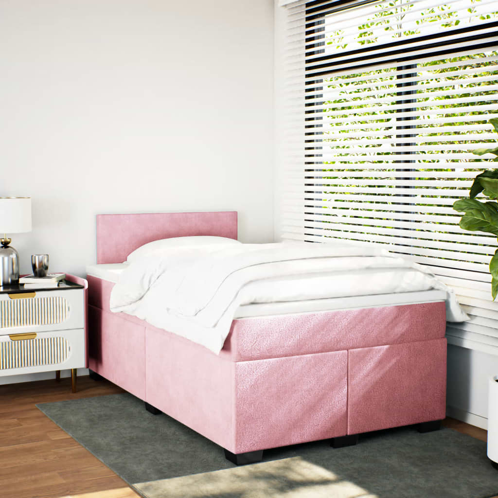 Boxspring met matras fluweel roze 120x190 cm is nu te koop bij PeponiXL, paradijselijk wonen!