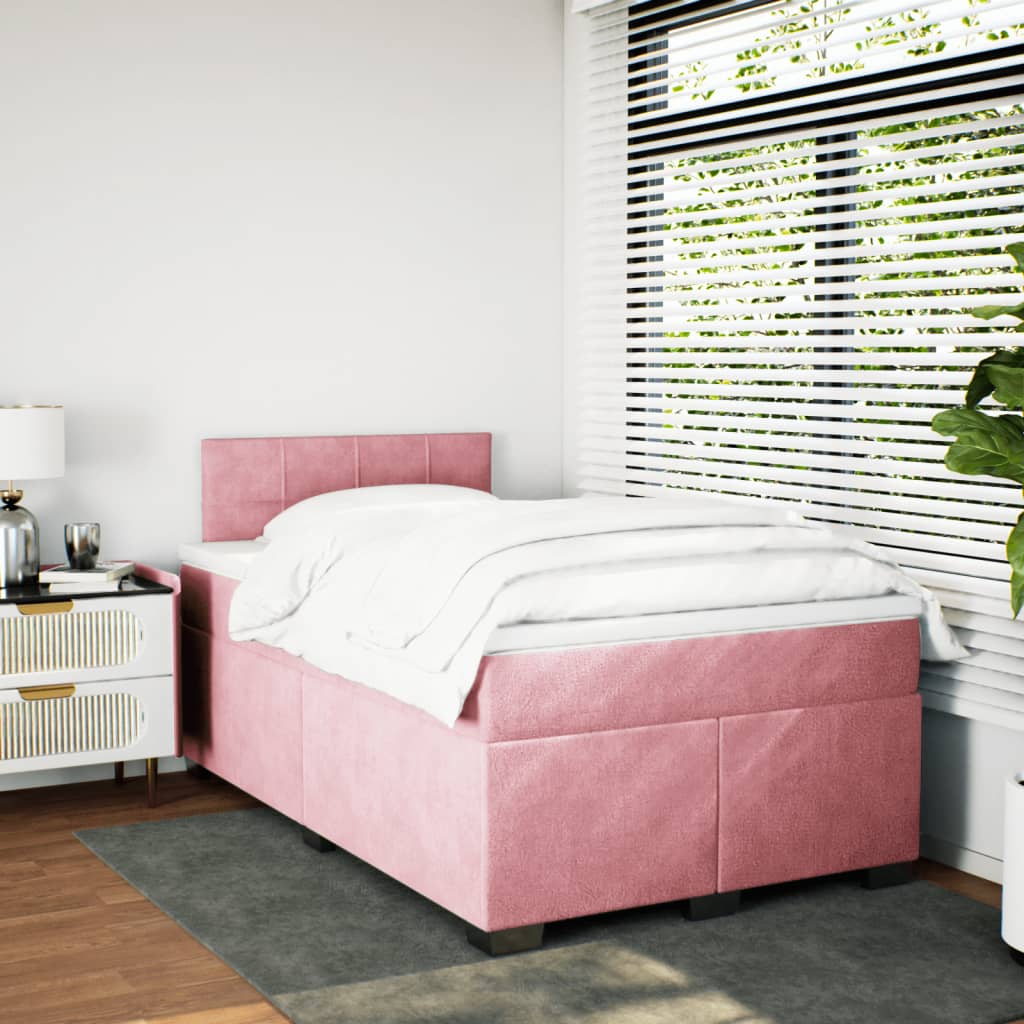 Boxspring met matras fluweel roze 120x190 cm is nu te koop bij PeponiXL, paradijselijk wonen!
