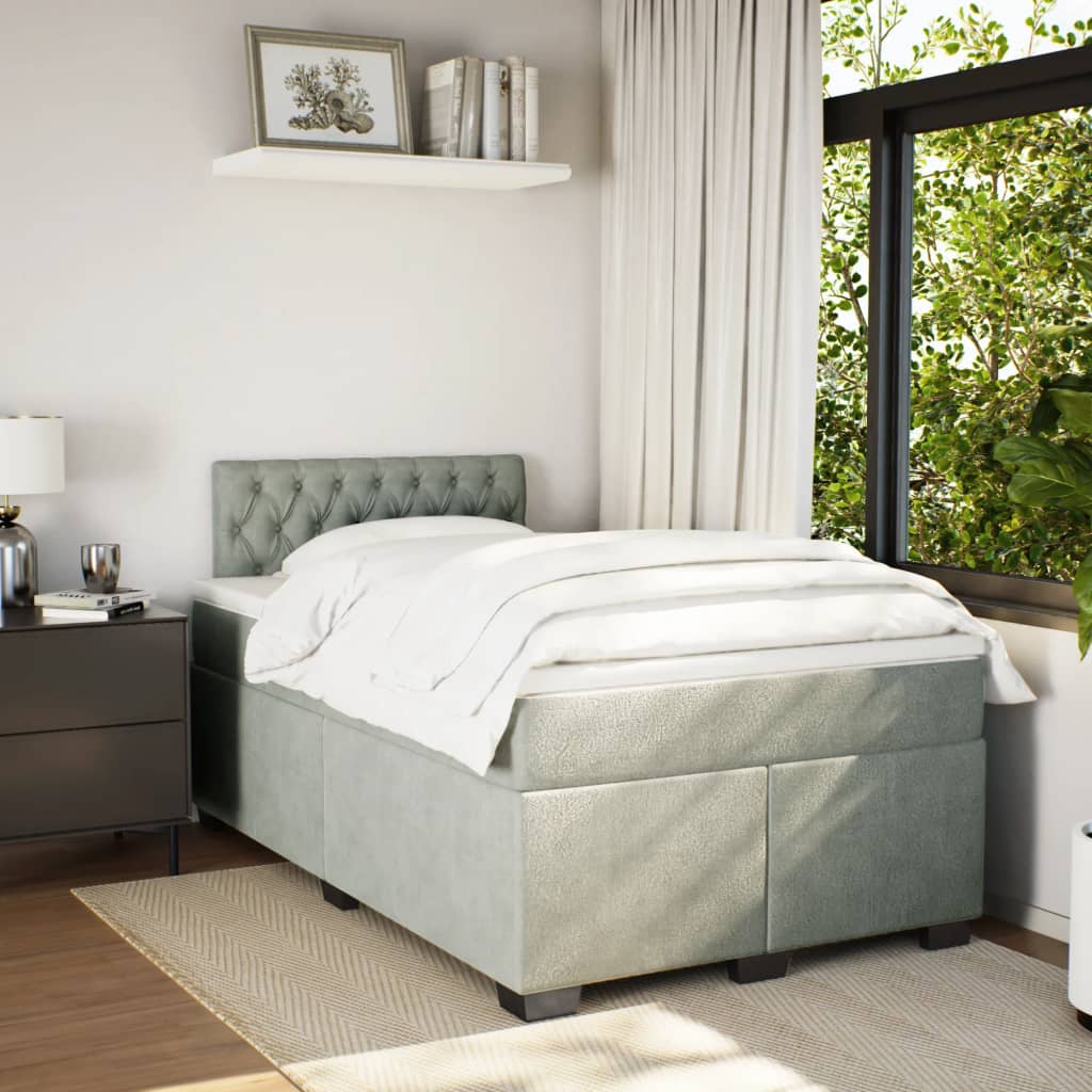 Boxspring met matras fluweel lichtgrijs 120x190 cm is nu te koop bij PeponiXL, paradijselijk wonen!
