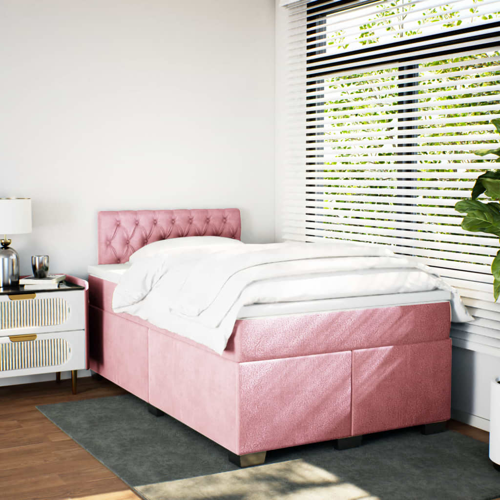 Boxspring met matras fluweel roze 120x190 cm is nu te koop bij PeponiXL, paradijselijk wonen!