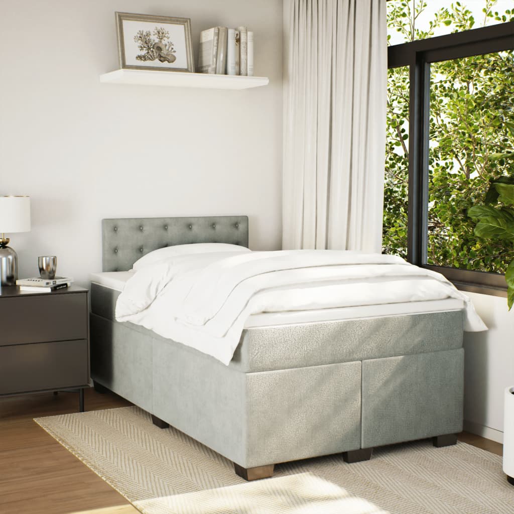 Boxspring met matras fluweel lichtgrijs 120x190 cm is nu te koop bij PeponiXL, paradijselijk wonen!