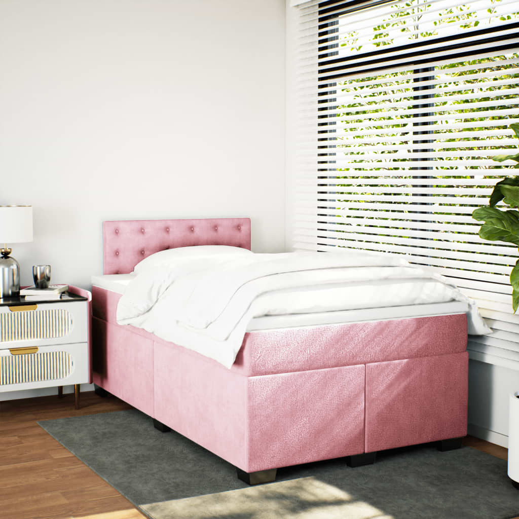 Boxspring met matras fluweel roze 120x200 cm is nu te koop bij PeponiXL, paradijselijk wonen!
