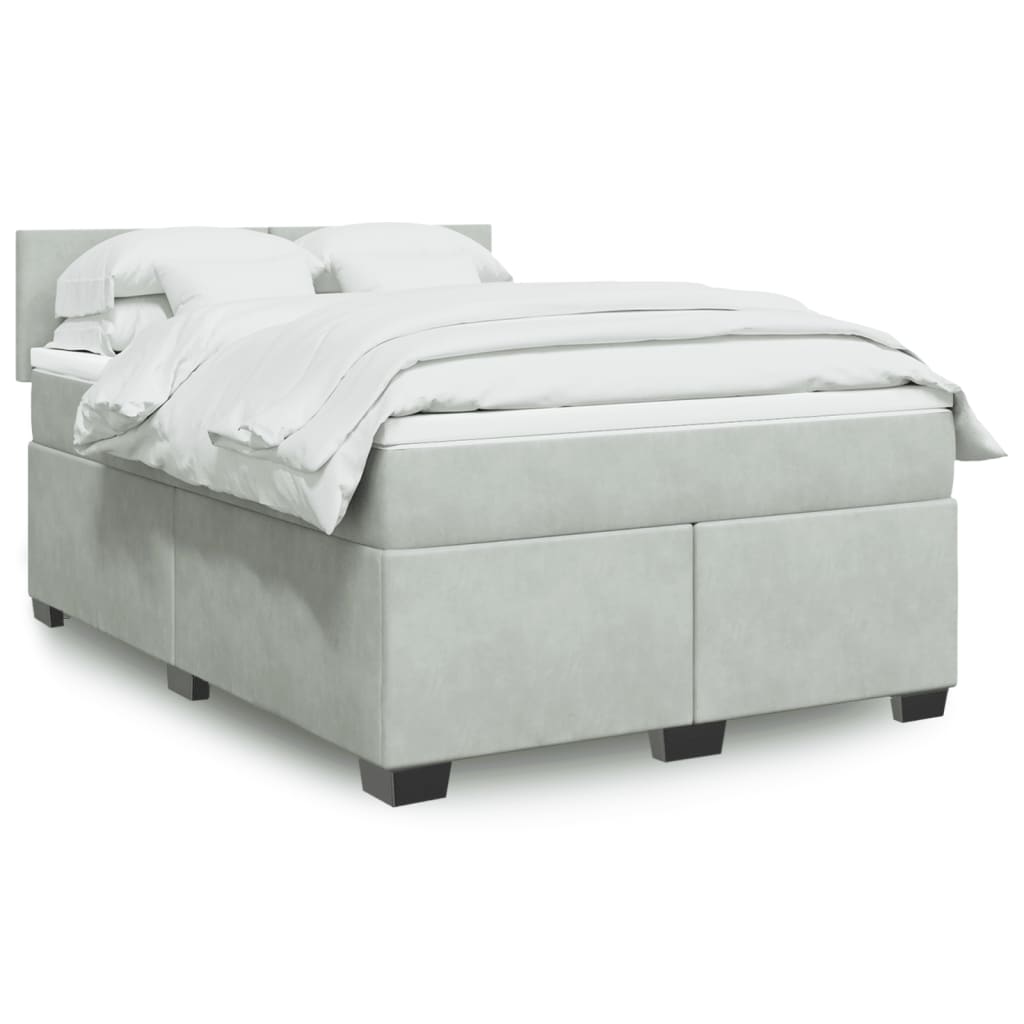 Boxspring met matras fluweel lichtgrijs 140x190 cm is nu te koop bij PeponiXL, paradijselijk wonen!