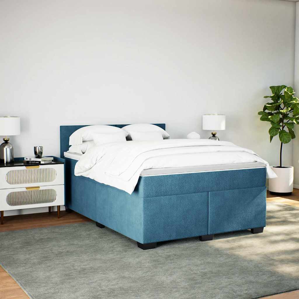 Boxspring met matras fluweel donkerblauw 140x190 cm is nu te koop bij PeponiXL, paradijselijk wonen!