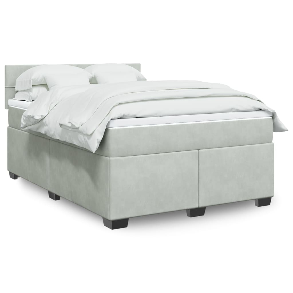 Boxspring met matras fluweel lichtgrijs 140x190 cm is nu te koop bij PeponiXL, paradijselijk wonen!