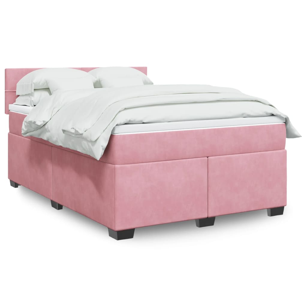 Boxspring met matras fluweel roze 140x190 cm is nu te koop bij PeponiXL, paradijselijk wonen!