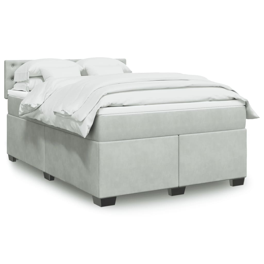 Boxspring met matras fluweel lichtgrijs 140x190 cm is nu te koop bij PeponiXL, paradijselijk wonen!