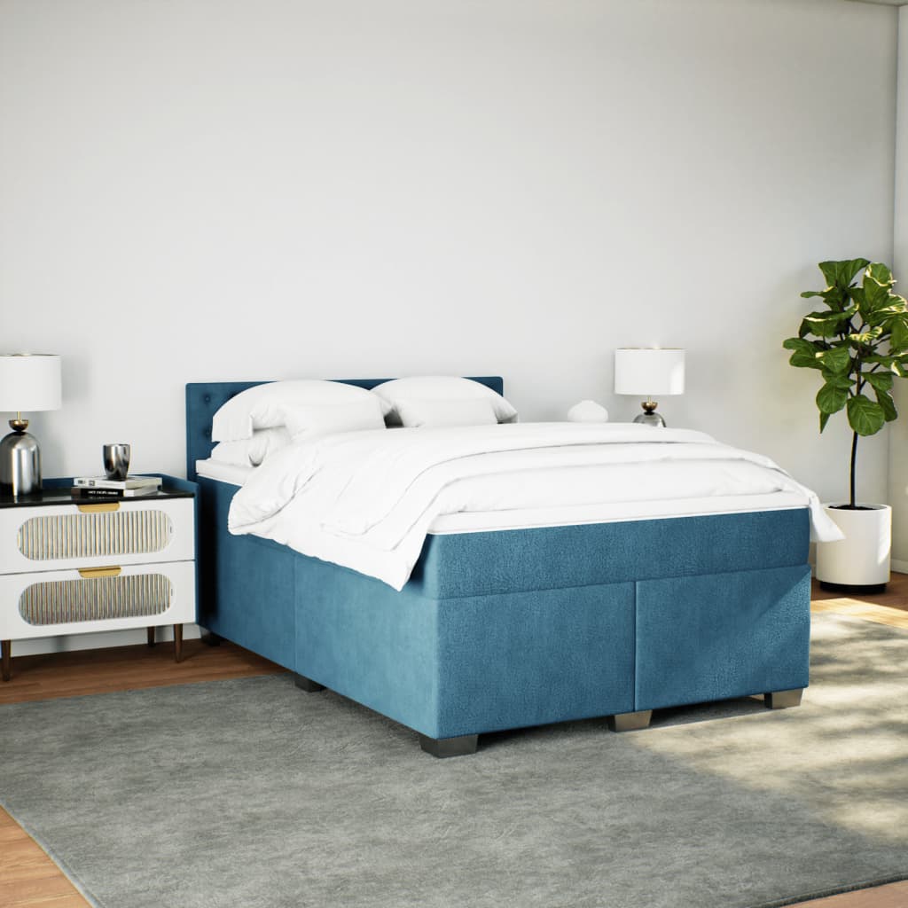 Boxspring met matras fluweel donkerblauw 140x190 cm is nu te koop bij PeponiXL, paradijselijk wonen!