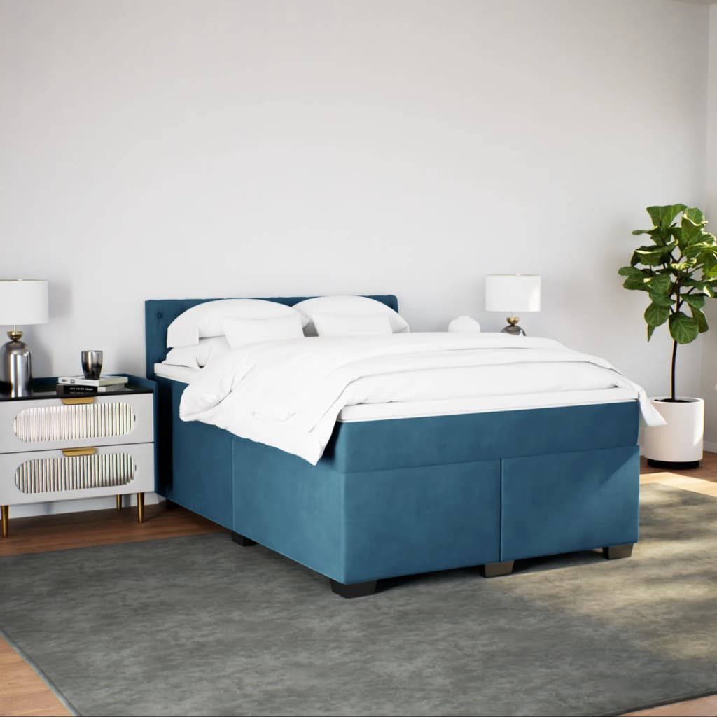 Boxspring met matras fluweel donkerblauw 140x200 cm is nu te koop bij PeponiXL, paradijselijk wonen!