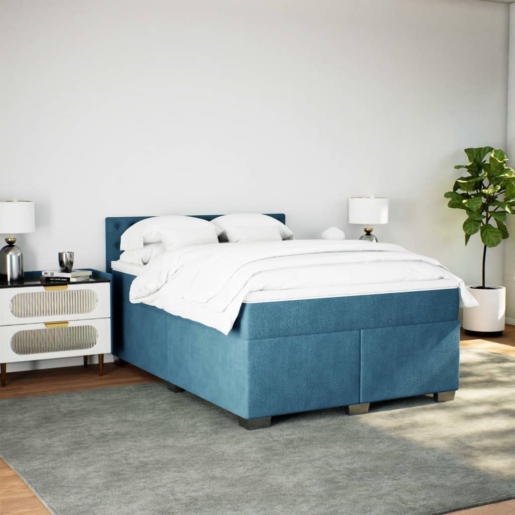 Boxspring met matras fluweel donkerblauw 140x200 cm is nu te koop bij PeponiXL, paradijselijk wonen!
