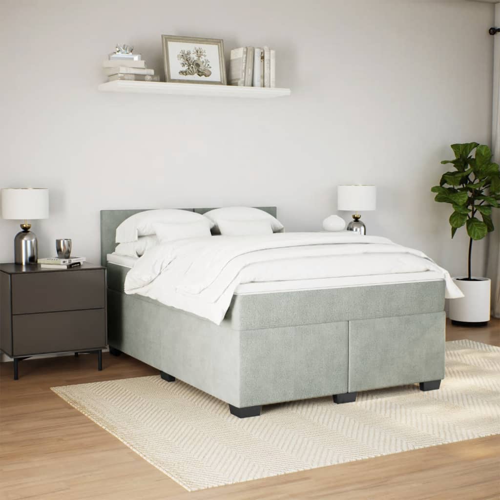 Boxspring met matras fluweel lichtgrijs 160x200 cm is nu te koop bij PeponiXL, paradijselijk wonen!