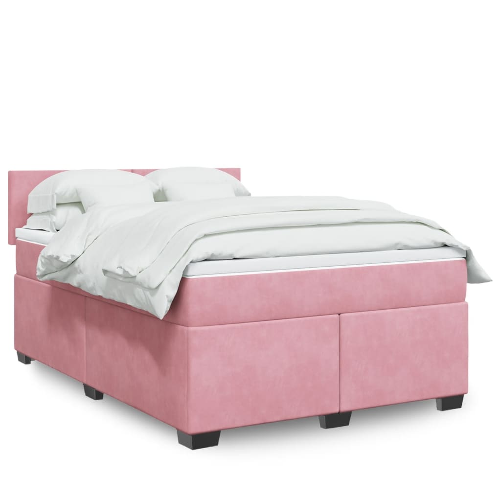 Boxspring met matras fluweel roze 160x200 cm is nu te koop bij PeponiXL, paradijselijk wonen!
