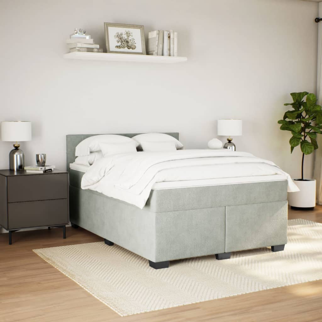 Boxspring met matras fluweel lichtgrijs 160x200 cm is nu te koop bij PeponiXL, paradijselijk wonen!