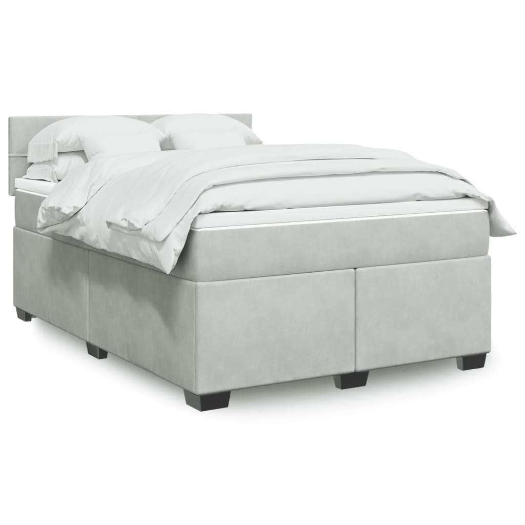 Boxspring met matras fluweel lichtgrijs 160x200 cm is nu te koop bij PeponiXL, paradijselijk wonen!