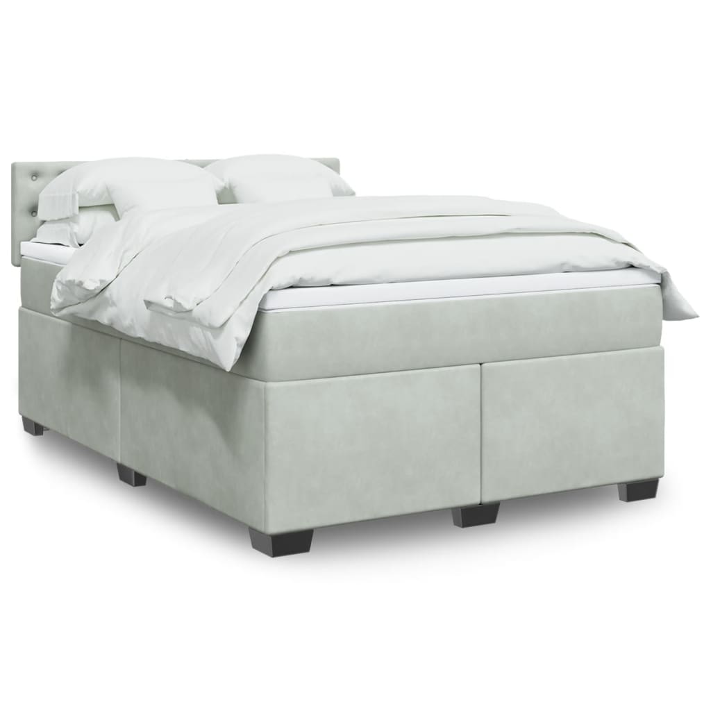 Boxspring met matras fluweel lichtgrijs 160x200 cm is nu te koop bij PeponiXL, paradijselijk wonen!