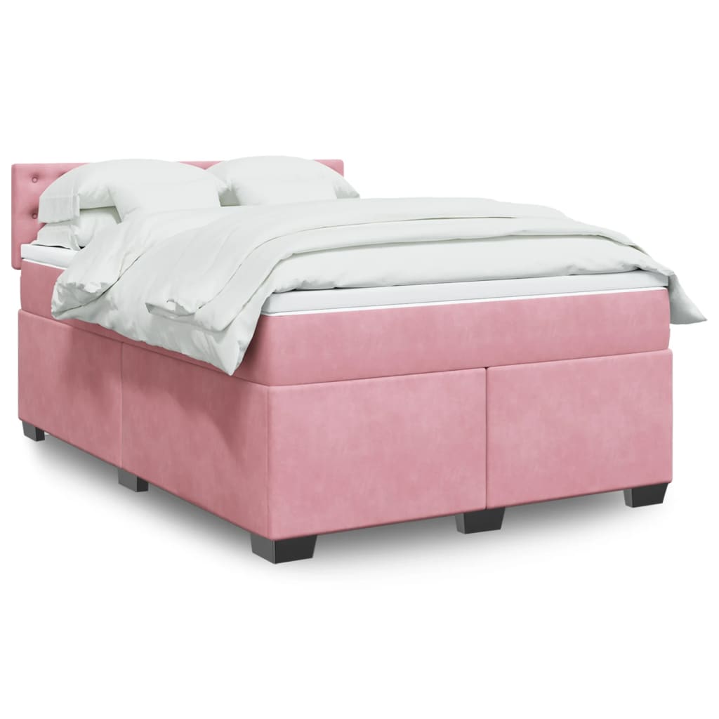 Boxspring met matras fluweel roze 160x200 cm is nu te koop bij PeponiXL, paradijselijk wonen!