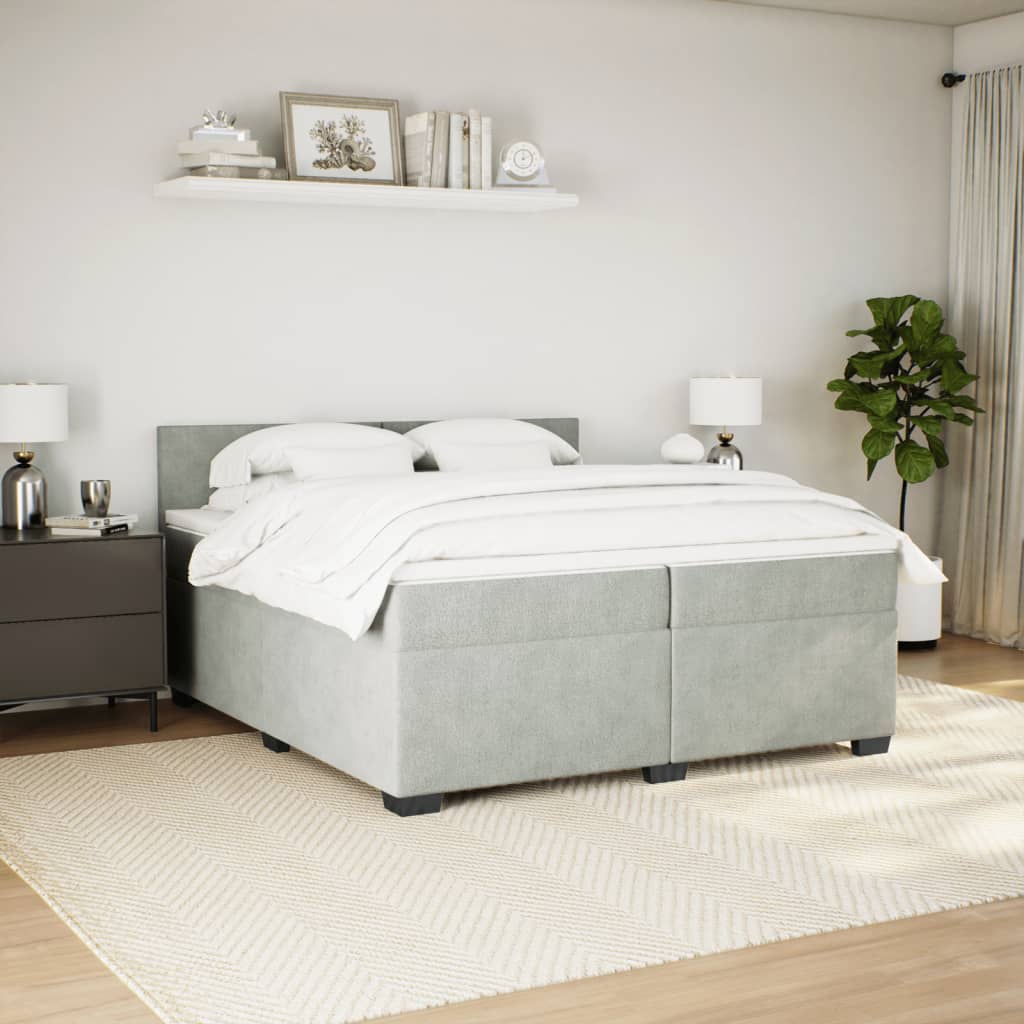 Boxspring met matras fluweel lichtgrijs 200x200 cm is nu te koop bij PeponiXL, paradijselijk wonen!