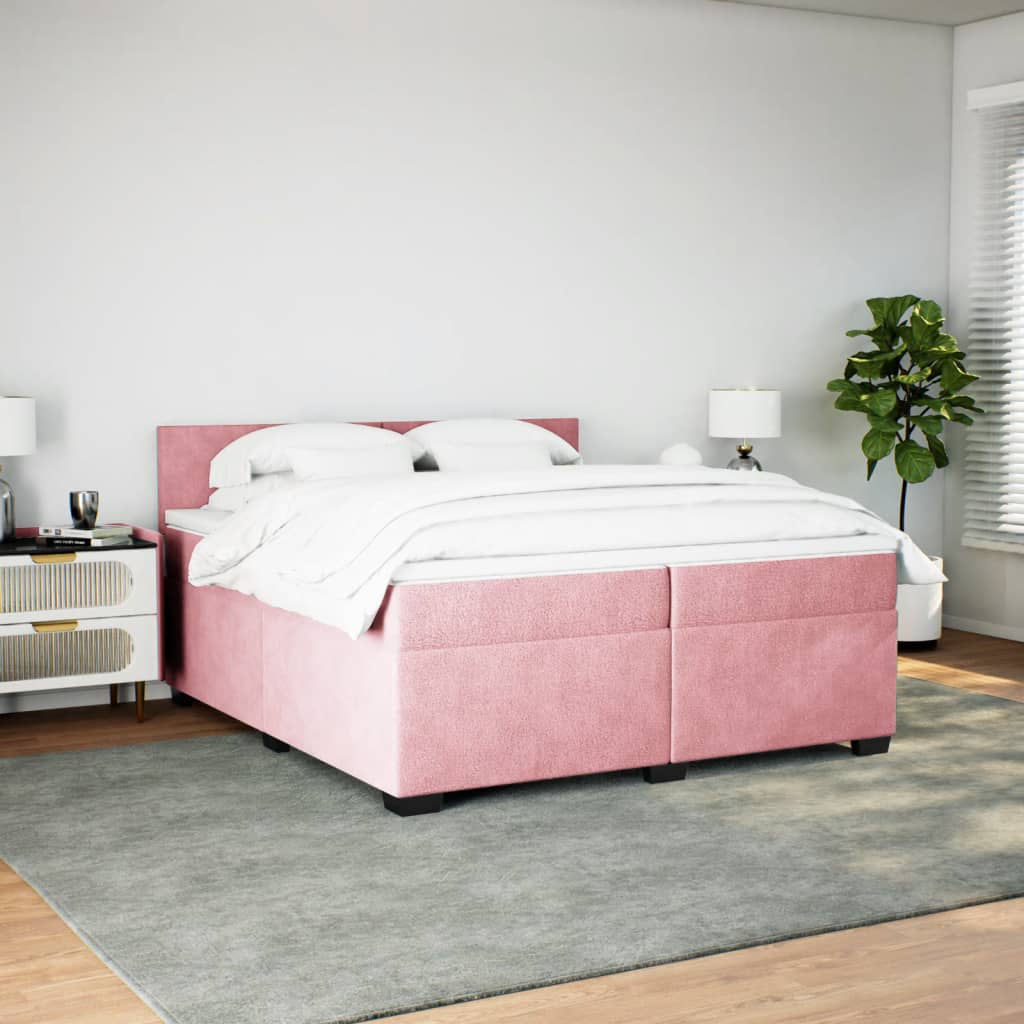 Boxspring met matras fluweel roze 200x200 cm is nu te koop bij PeponiXL, paradijselijk wonen!