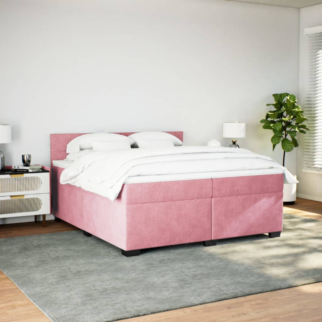 Boxspring met matras fluweel roze 200x200 cm is nu te koop bij PeponiXL, paradijselijk wonen!