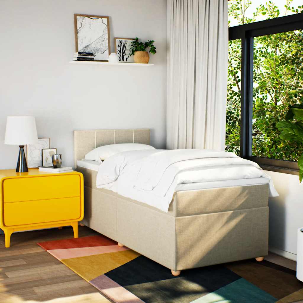 Boxspring met matras stof crèmekleurig 80x200 cm is nu te koop bij PeponiXL, paradijselijk wonen!