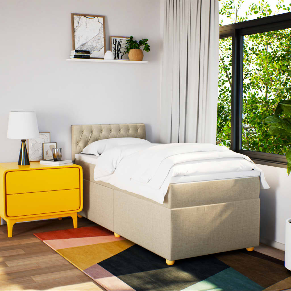 Boxspring met matras stof crèmekleurig 90x190 cm is nu te koop bij PeponiXL, paradijselijk wonen!
