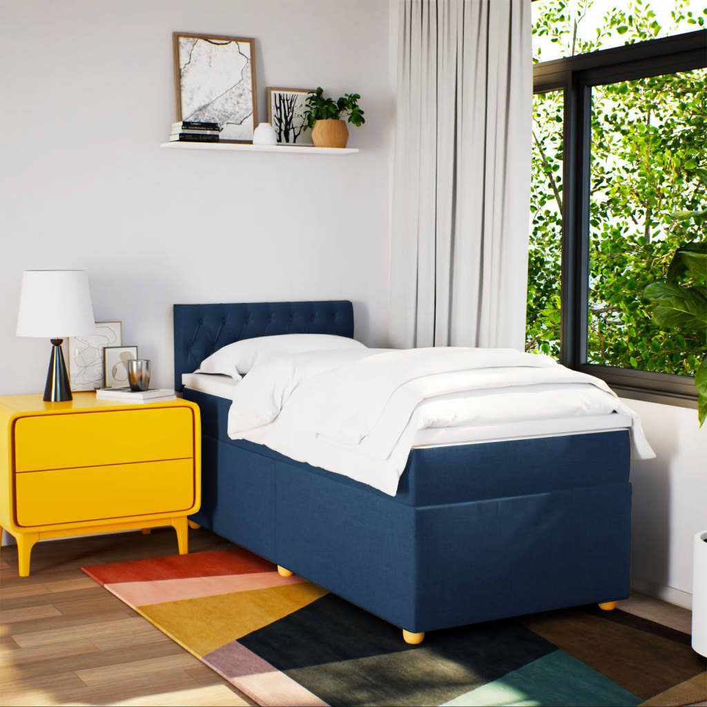 Boxspring met matras stof blauw 90x190 cm is nu te koop bij PeponiXL, paradijselijk wonen!