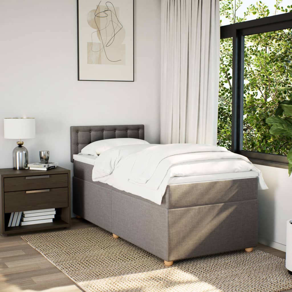 Boxspring met matras stof taupe 90x190 cm is nu te koop bij PeponiXL, paradijselijk wonen!