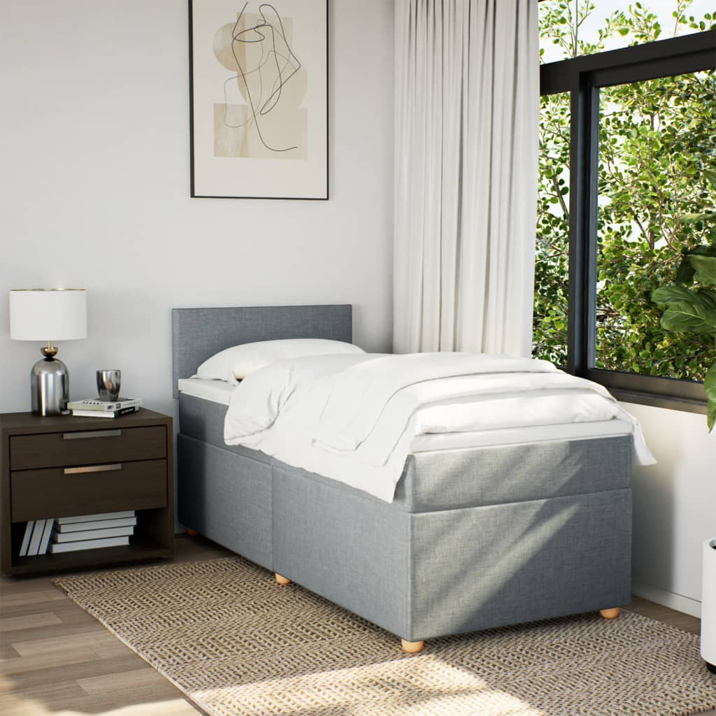 Boxspring met matras stof lichtgrijs 90x200 cm is nu te koop bij PeponiXL, paradijselijk wonen!