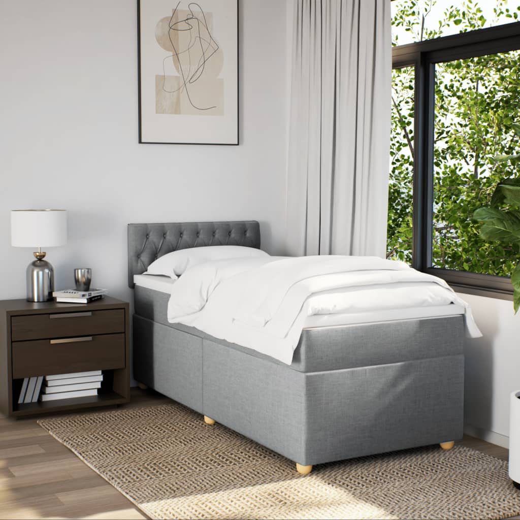 Boxspring met matras stof lichtgrijs 90x200 cm is nu te koop bij PeponiXL, paradijselijk wonen!