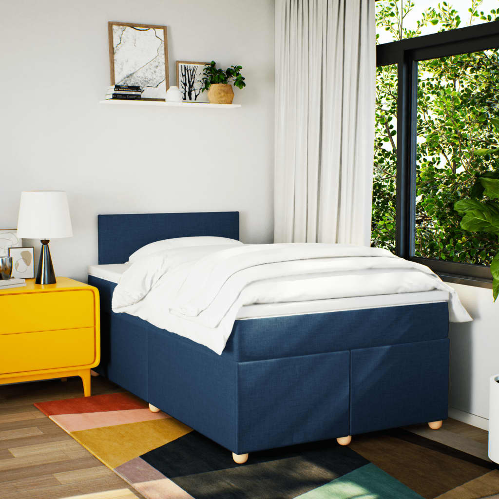 Boxspring met matras stof blauw 120x190 cm is nu te koop bij PeponiXL, paradijselijk wonen!