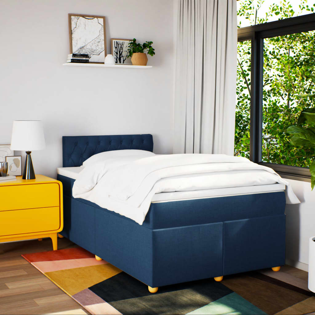 Boxspring met matras stof blauw 120x190 cm is nu te koop bij PeponiXL, paradijselijk wonen!