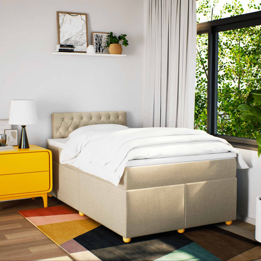 Boxspring met matras stof crèmekleurig 120x200 cm is nu te koop bij PeponiXL, paradijselijk wonen!