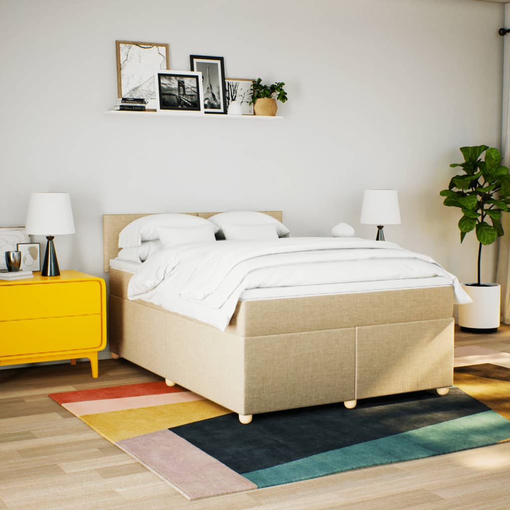 Boxspring met matras stof crèmekleurig 140x190 cm is nu te koop bij PeponiXL, paradijselijk wonen!