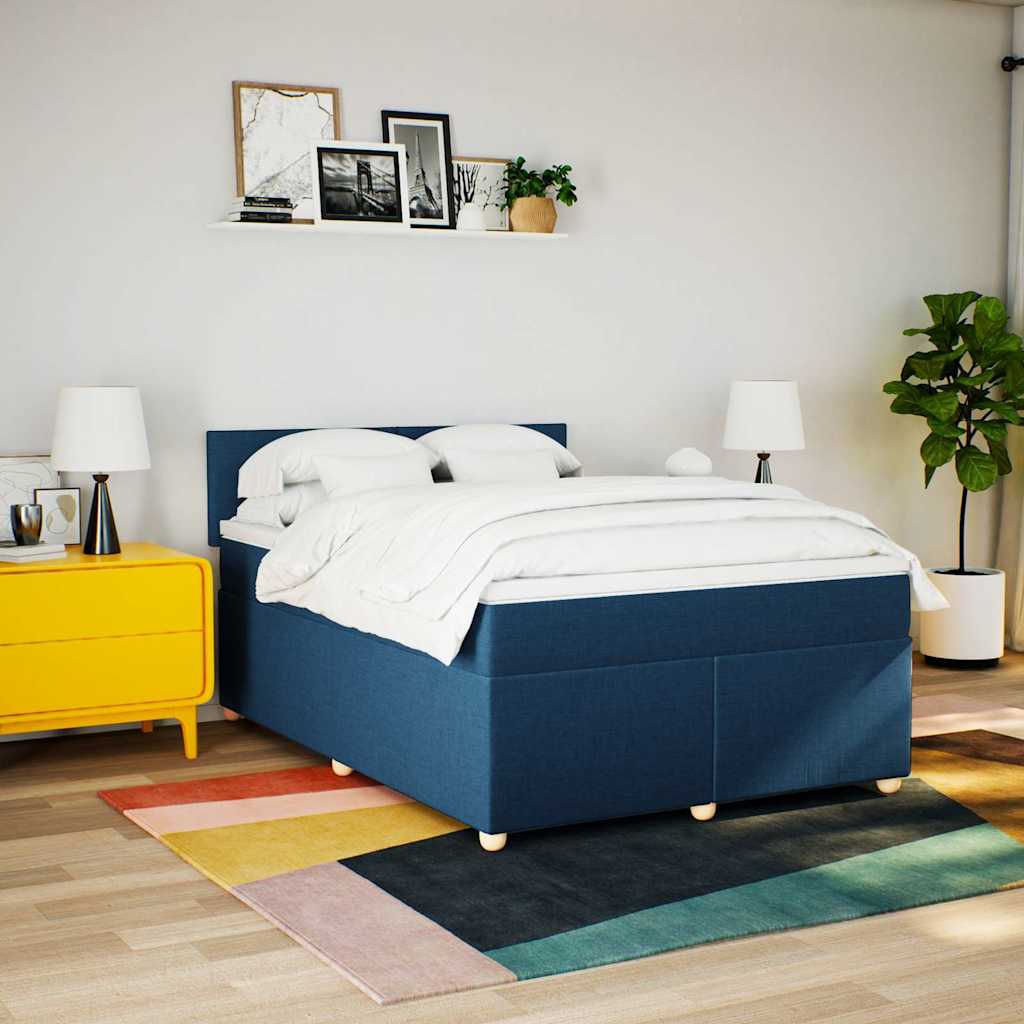 Boxspring met matras stof blauw 140x190 cm is nu te koop bij PeponiXL, paradijselijk wonen!