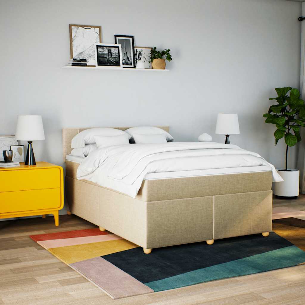 Boxspring met matras stof crèmekleurig 140x190 cm is nu te koop bij PeponiXL, paradijselijk wonen!