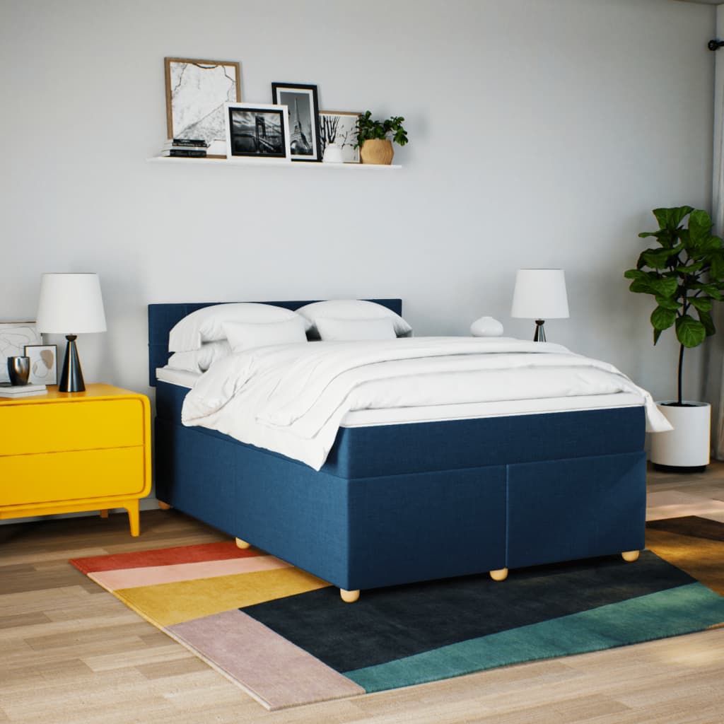 Boxspring met matras stof blauw 140x200 cm is nu te koop bij PeponiXL, paradijselijk wonen!