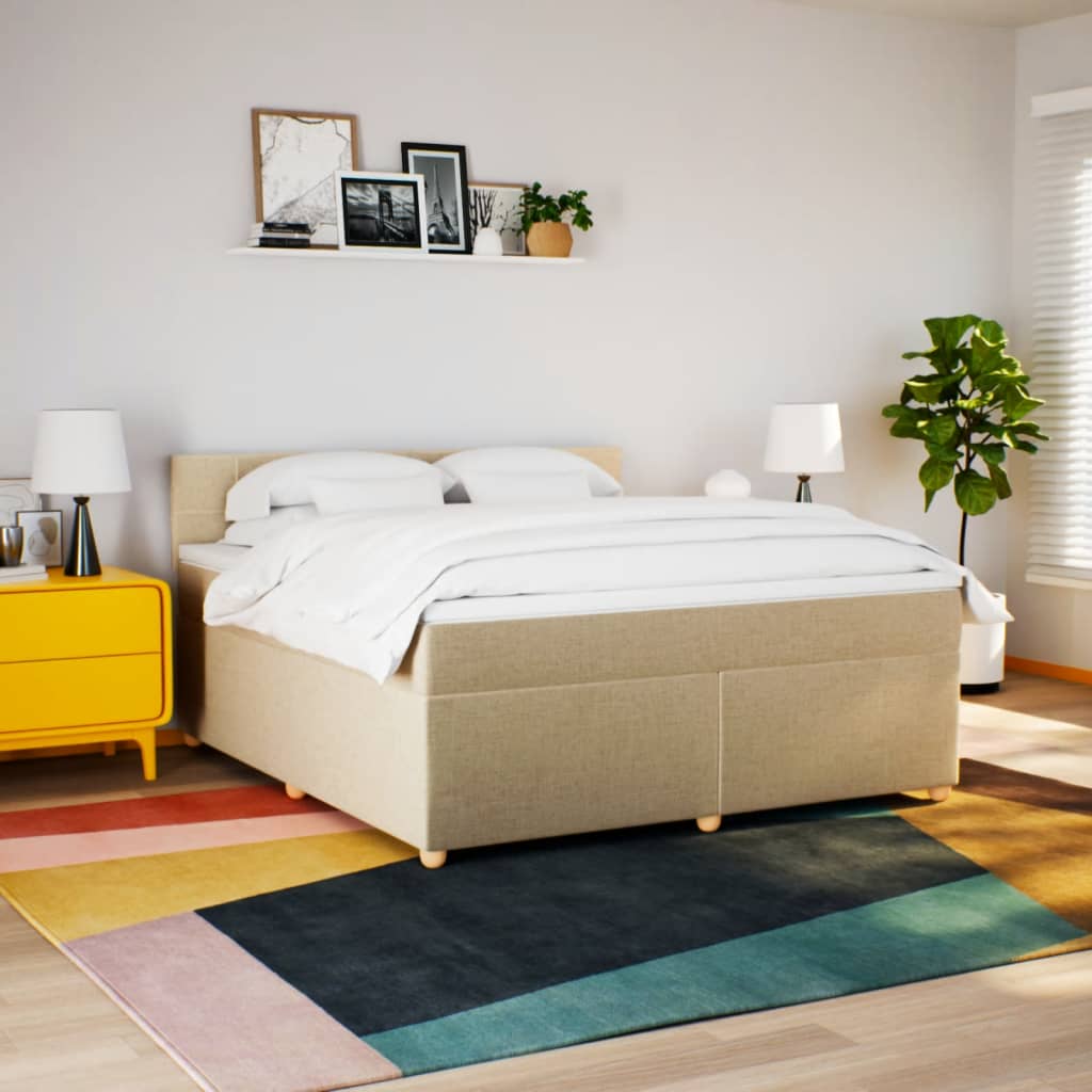 Boxspring met matras stof crèmekleurig 180x200 cm is nu te koop bij PeponiXL, paradijselijk wonen!