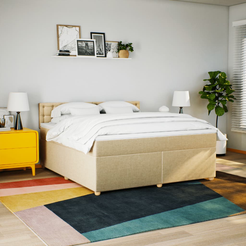 Boxspring met matras stof crèmekleurig 180x200 cm is nu te koop bij PeponiXL, paradijselijk wonen!