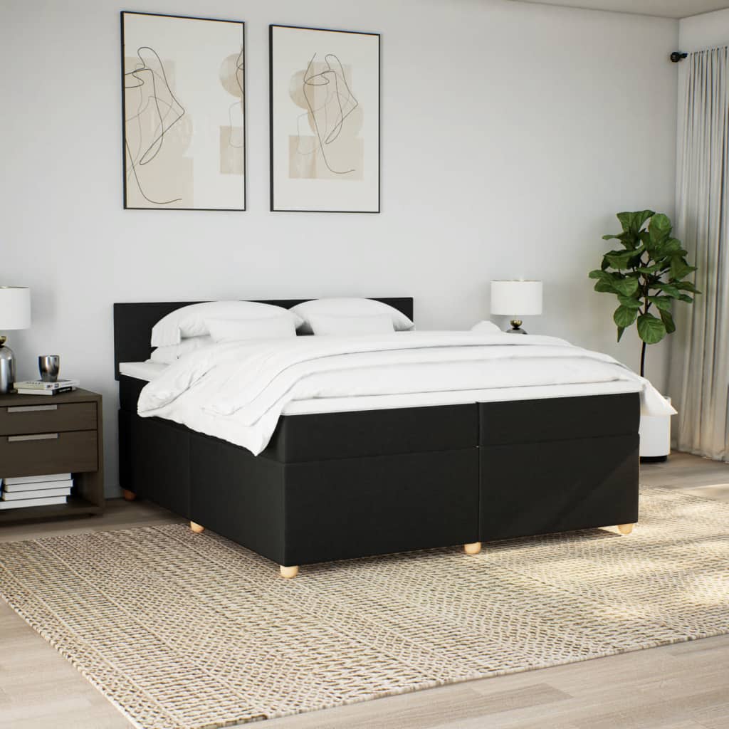 Boxspring met matras stof zwart 200x200 cm is nu te koop bij PeponiXL, paradijselijk wonen!