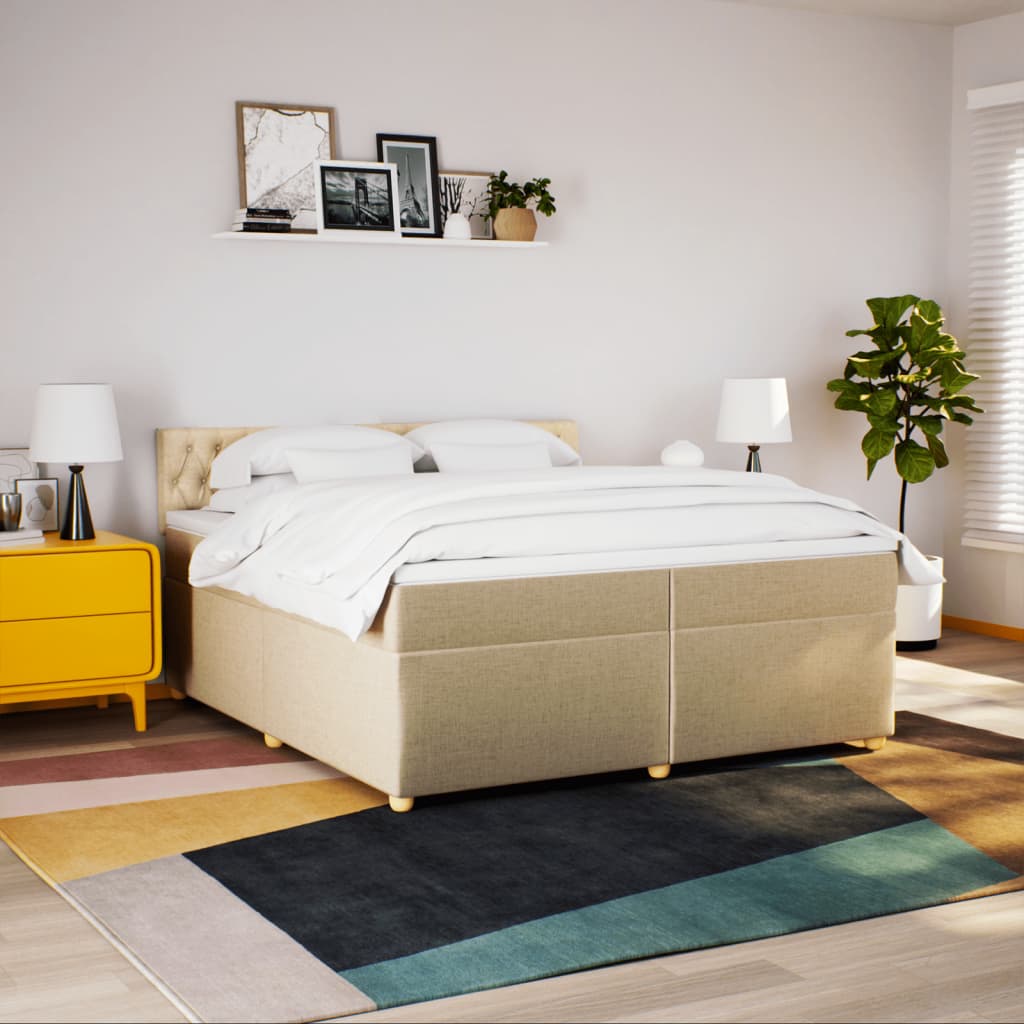 Boxspring met matras stof crèmekleurig 200x200 cm is nu te koop bij PeponiXL, paradijselijk wonen!